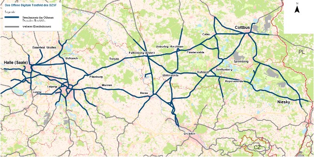 Streckennetzkarte des Offenen Digitalen Testfelds 