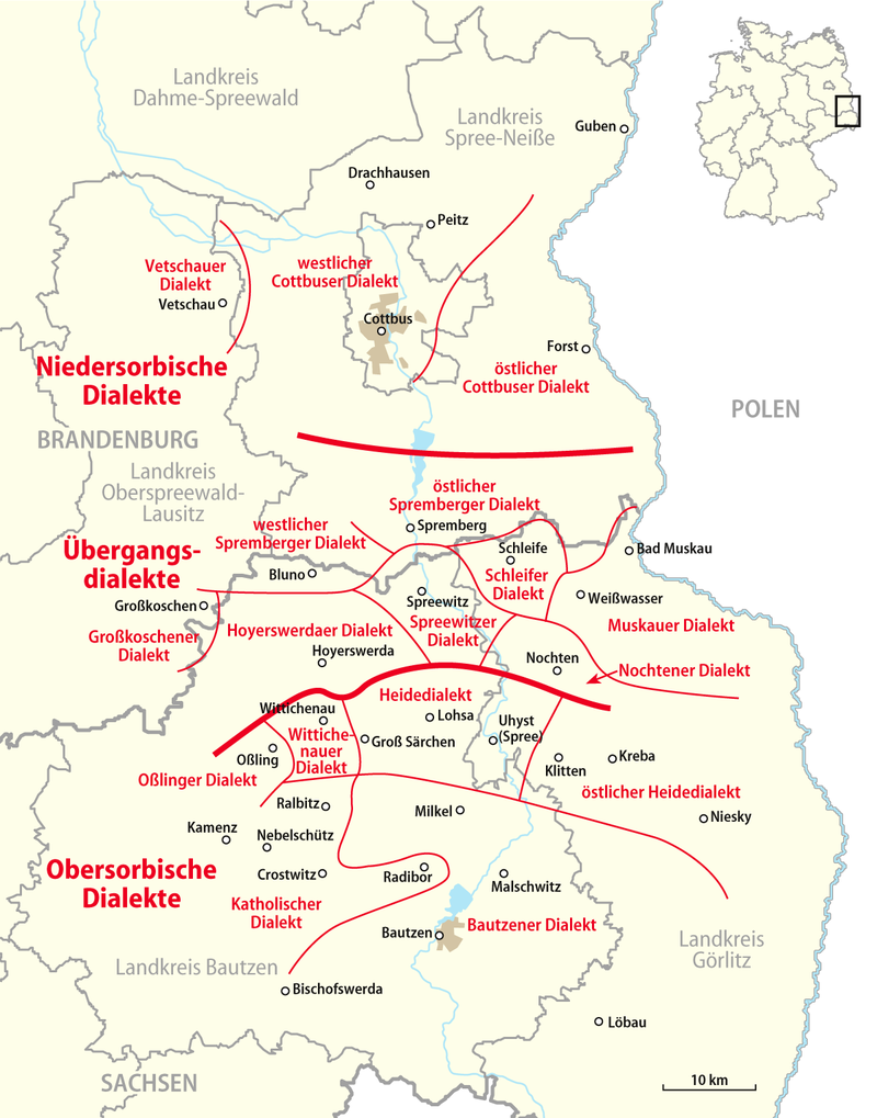 Map of Sorbian dialects (Source: Wikipedia)