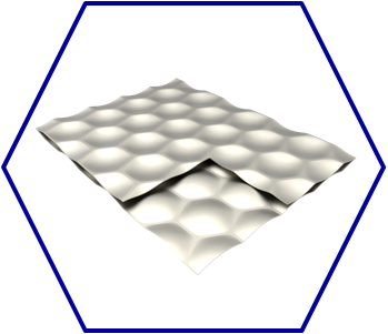 Bild eines strukturierten Mehrschichtverbundes in einem blauen Hexagon