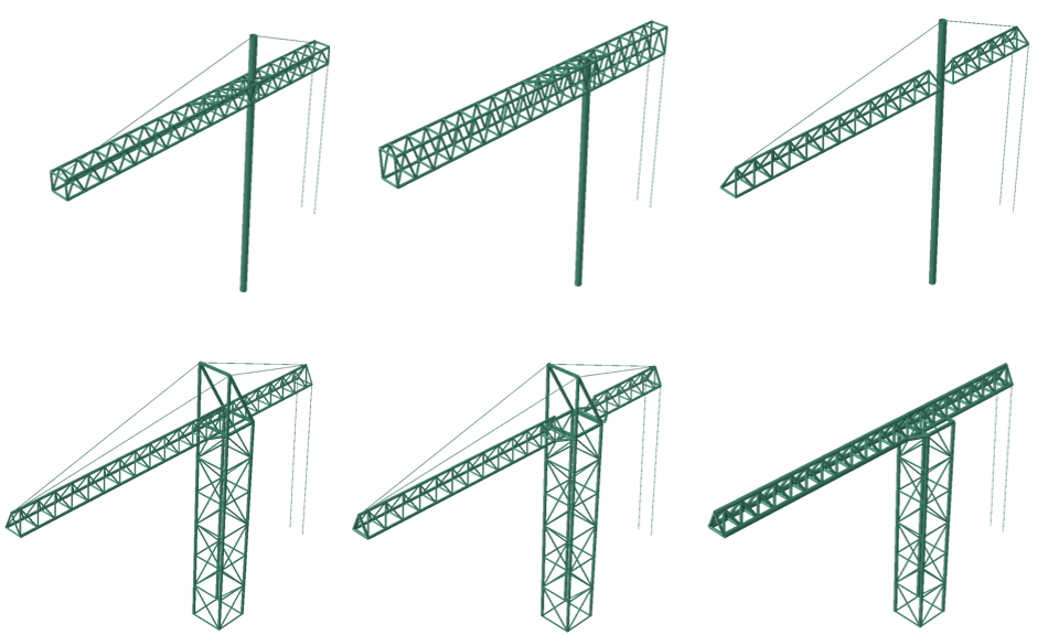 Visualization of different crane geometries for analysis