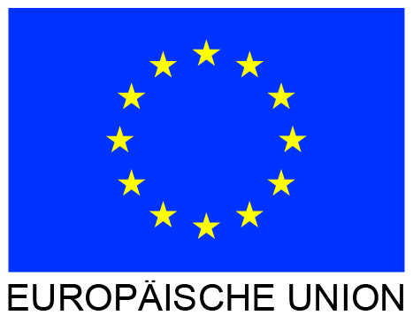 Logo der EU - 12 gelbe Sterne auf blauem Grund mit der Bildunterschrift Europäische Union