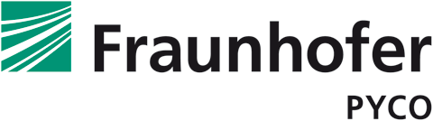 Fraunhofer PYCO Logo mit grün-weißem Symbol vorn und Schriftzug dahinter