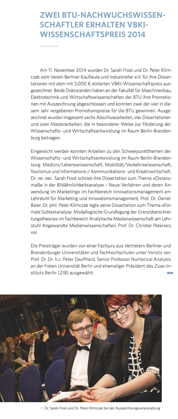 VBKI-Wissenschaftspreis 2014 - Zeitungsartikel