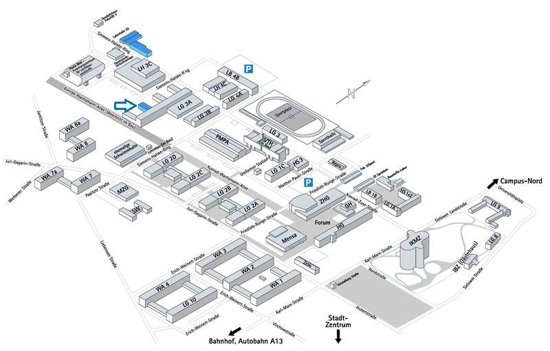 Lageplan der BTU Cottbus-Senftenberg (Zentralcampus)