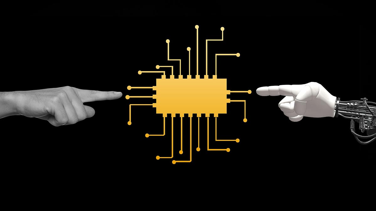 Menschliche Hand vernetzt mit Robotikhand
