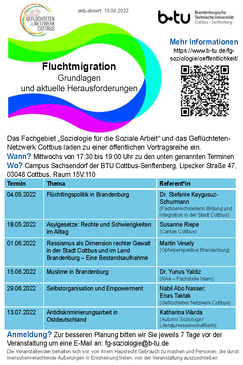 Flyer zur Vortragsreihe Fluchtmigration – Grundlagen und aktuelle Herausforderungen
