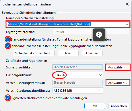 Abbildung Sicherheitseinstellungen ändern