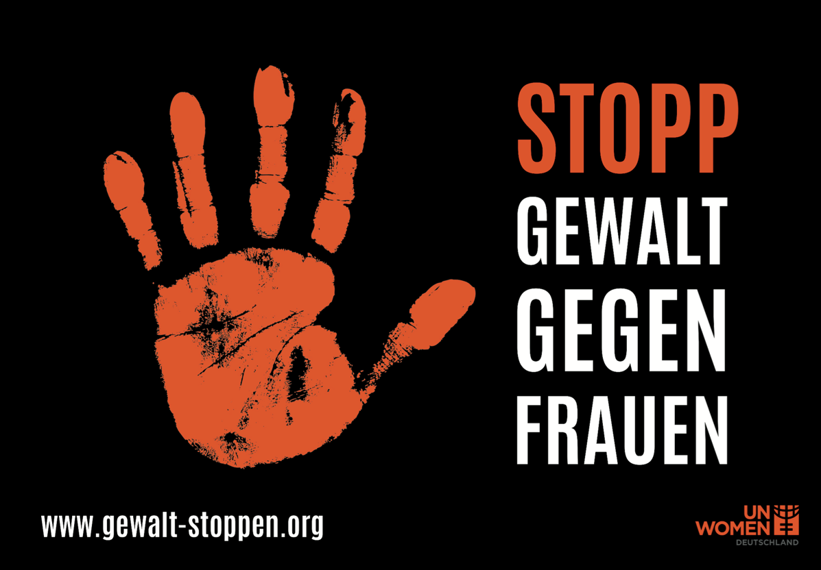 Postkarte mit Slogan "STOPP Gewalt gegen Frauen"