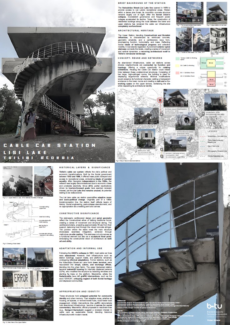 Ruben Scherers Poster zur Lisi-See Seilbahnstation in Tiflis (Georgien) wurde bei ICOMOS-Studierendenwettbewerb 2025 ausgezeichnet (Bild: Ruben Scherer)