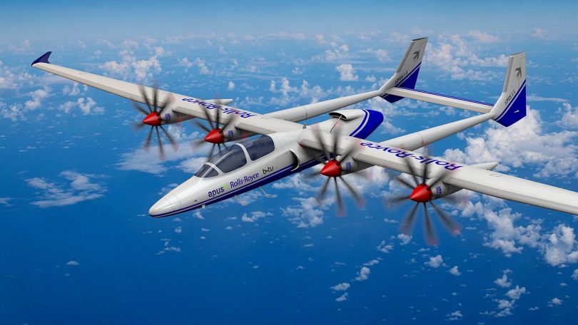 Das Hybridflugzeug Apus i5 in der Luft. Foto: APUS