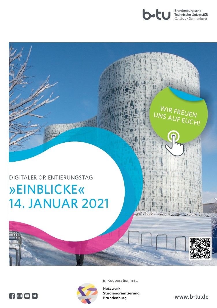 Plakat zum Digitalen Orientierungstag "Einblicke" am 14. Januar 2021..