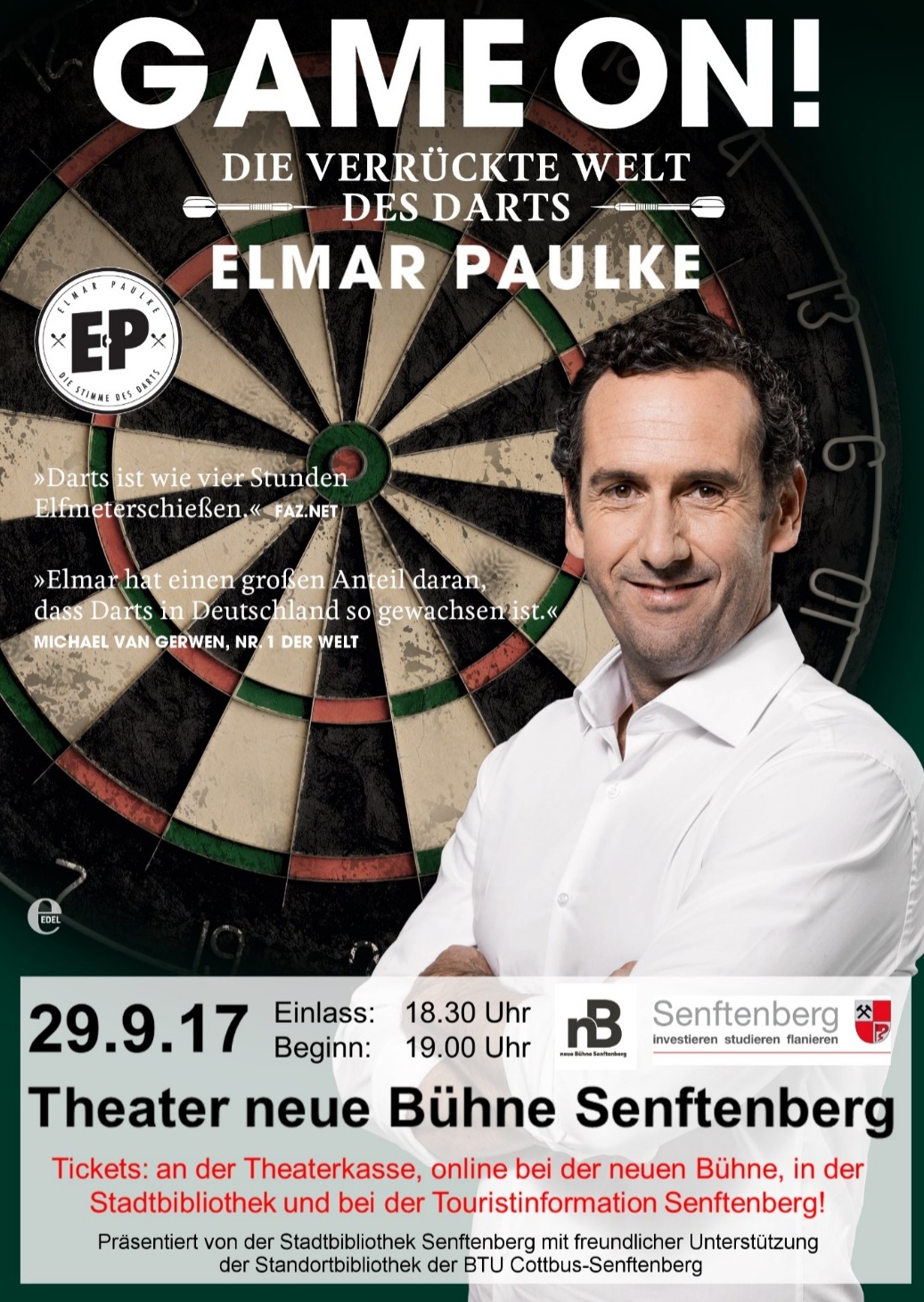 Veranstaltungsplakat mit einer Bild von Elmar Paulke.