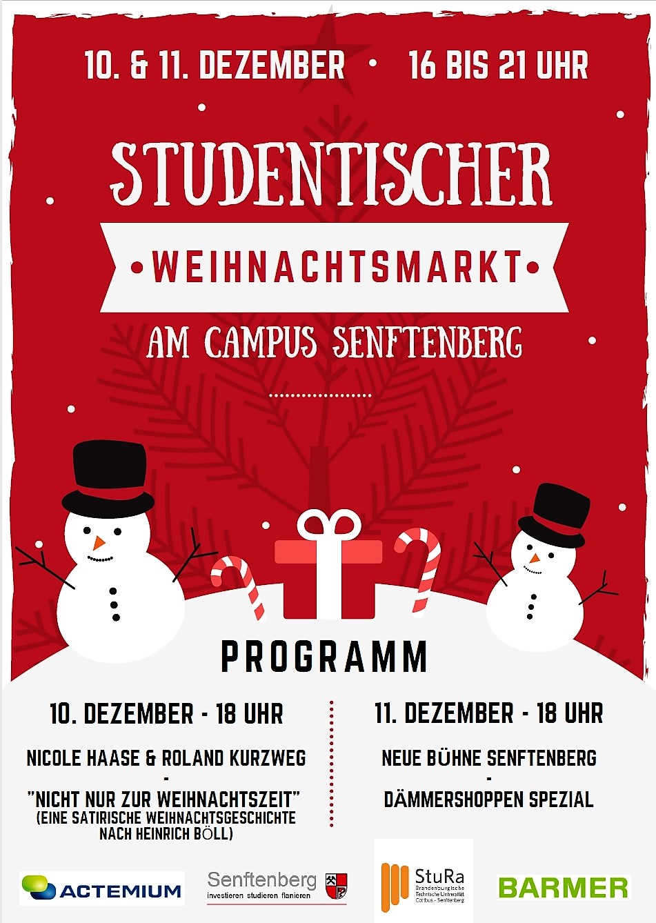 Plakat mit dem Programm zum studentischen Weihnachtsmarkt 2019.