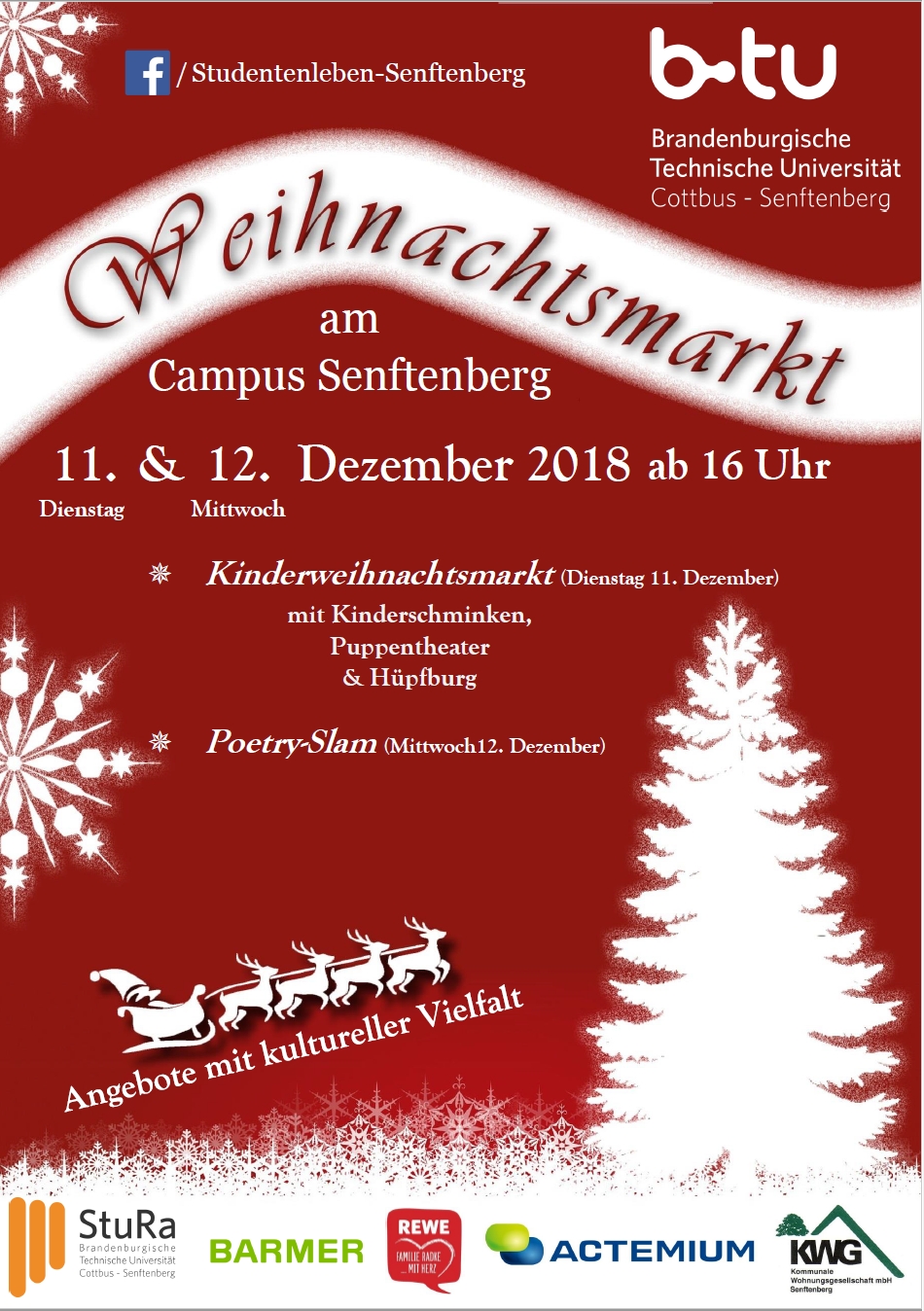 Plakat mit dem Programm des studentischen Weihnachtsmarktes 2018.