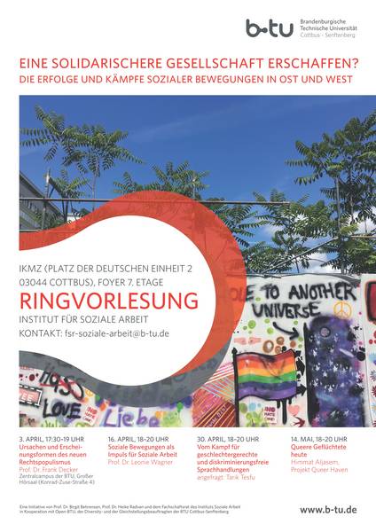 Plakat der Ringvorlesung des Instuts für Soziale Arbeit der BTU mit den Terminen.