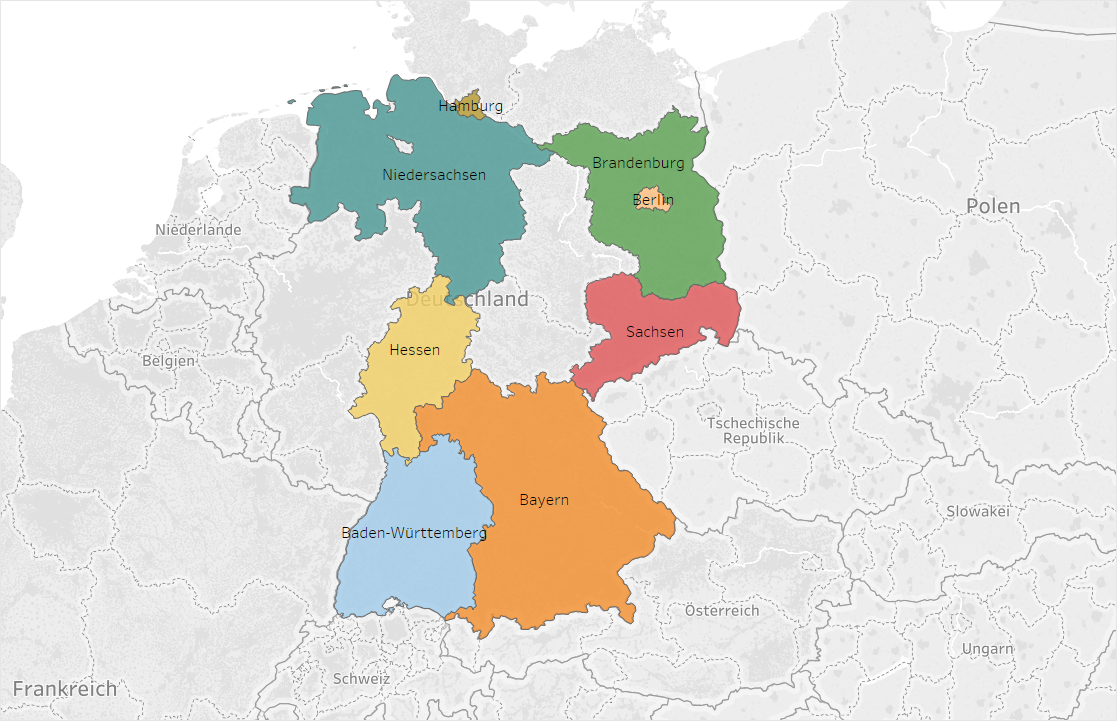 Auf der Karte sieht man die Bundesländer, in welchen Alumi des Studiengangs Master Elektrotechnik gezogen sind. Die Statistik erstreckt sich über eine Dauer von 10 Jahren.