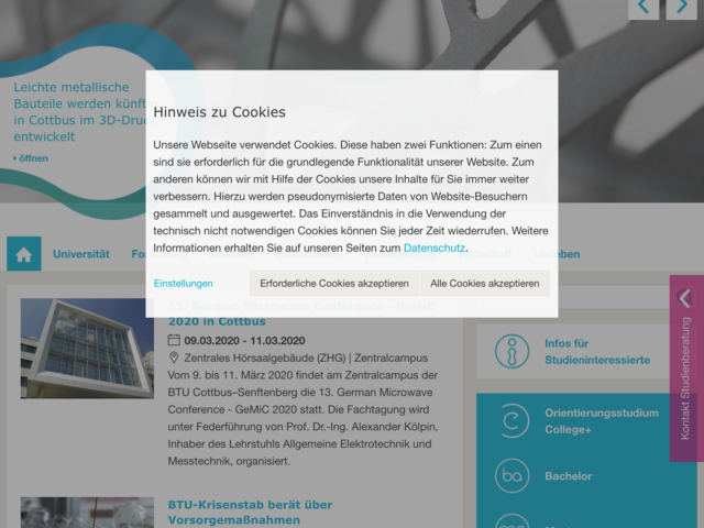 Screenshot Cookie Consent Modal